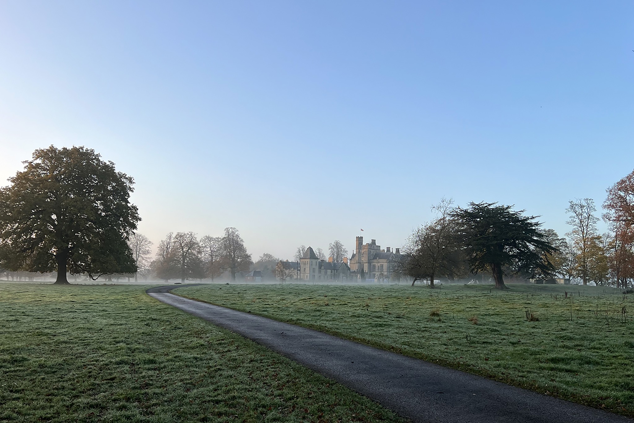 The approach to Moreby Hall through morning mist